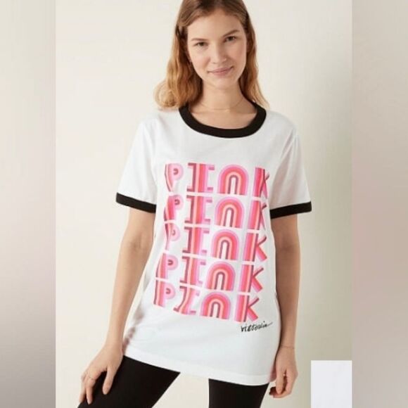 PINK Victoria's Secret Tops - Victoria's Secret PINK VS Limited Edition Crew Neck Campus Ringer Tee Tshirt L